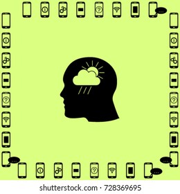 head profile with the rain and the sun vector icon