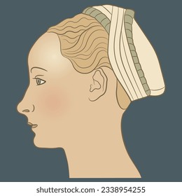 Head in profile of a Renaissance woman. Vintage female portrait. 