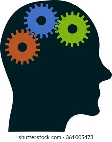 head profile silhouette with gears