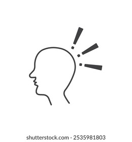 Head in profile, three exclamation points above it.