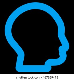 Head Profile vector icon. Style is stroke flat icon symbol, blue color, black background.