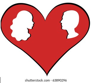 Head profiles of a couple in big heart