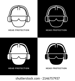 Caricatura del icono de protección de la cabeza. Logotipo de vectores de símbolos de construcción e ingeniería
