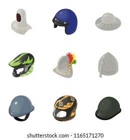 Head protection icons set. Isometric set of 9 head protection vector icons for web isolated on white background