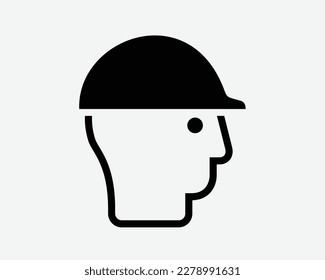 Head Protection Wear Wearing Construction Hard Hat Helmet Black White Silhouette Symbol Icon Sign Graphic Clipart Artwork Illustration Pictogram Vector svg