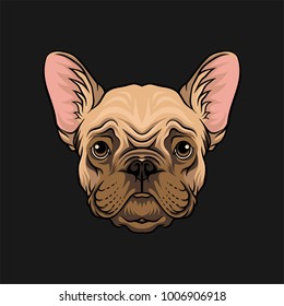 Head of pug dog, face of pet animal hand drawn vector Illustration