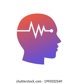 Icono de pulso de cabeza, concepto de salud y psicología del proceso de onda cerebral, aislado en fondo blanco, ilustración del vector