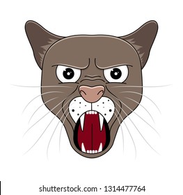 Head of puma in cartoon style. Vector illustration. Woodland animal head icon. Angry puma. Puma emotional head. Puma yells.