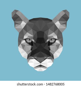 The head of puma in grayscale. Low poly design. Vector, EPS 10