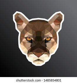 The head of puma sticker. Adapted for printing. Low poly design. Vector, EPS 10