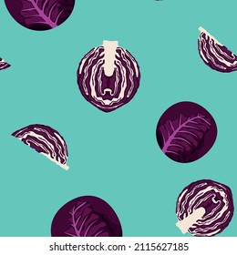 Head of a Purple Cabbage and a quarter of a purple cabbage Seamless Pattern