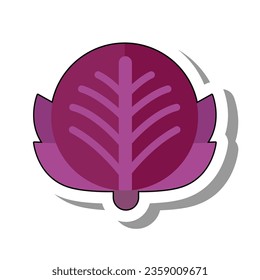 Head of purple cabbage. Ripe healthy vegetable. Seasonal harvest of edible plants concept. Flat paper sticker isolated on white background