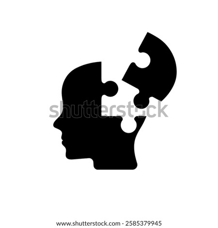 Head puzzle icon. Four jigsaw pieces. Creativity, inspiration, logical thinking. Human brain potential. Vector silhouette head puzzle four pieces, steps, parts. Business infographic concept.