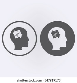 Head with puzzle icon set in circle . Vector illustration