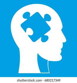 Head with puzzle icon white isolated on blue background vector illustration