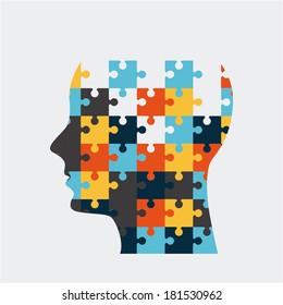 Head Puzzle Over White Background Vector Illustration