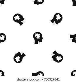 Head with puzzle pattern repeat seamless in black color for any design. Vector geometric illustration