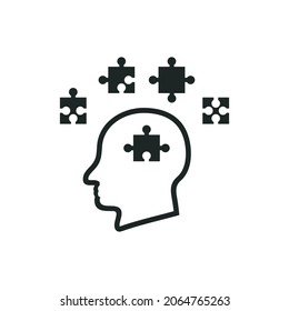 Head with puzzle piece icon, Person confused icon isolated of flat style design.