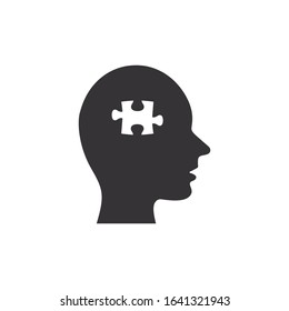 Head with puzzle piece icon. Vector isolated flat design illustration.