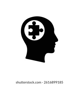 Head with Puzzle Piece for Problem Solving