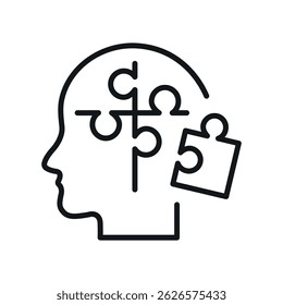 Head puzzle pieces vector line icon