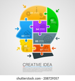 Head of puzzles info. Vector illustration