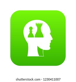 Head with queen and pawn chess icon digital green for any design isolated on white vector illustration