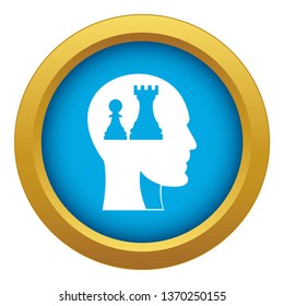 Head with queen and pawn chess icon blue vector isolated on white background for any design