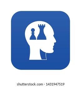 Head with queen and pawn chess icon digital blue for any design isolated on white vector illustration