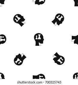 Head with queen and pawn chess pattern repeat seamless in black color for any design. Vector geometric illustration