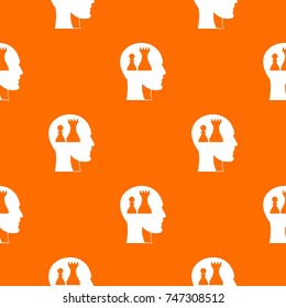 Head with queen and pawn chess pattern repeat seamless in orange color for any design. Vector geometric illustration