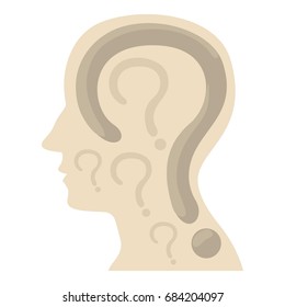 Head with question icon, cartoon style
