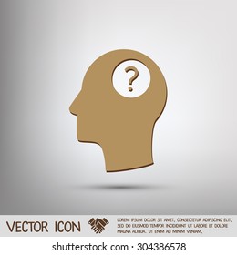 Head with a question mark. Avatar wonders. Icon help