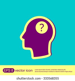 Head with a question mark. Avatar wonders. Icon help