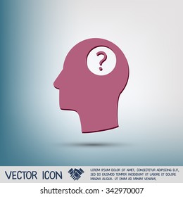 Head with a question mark. Avatar wonders. Icon help