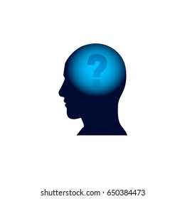 Head With Question Mark In Brain, Brainstorm Thinking Intelligence Concept Icon Flat Vector Illustration