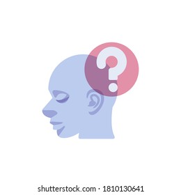 Head with question mark flat icon, vector sign, thinking head colorful pictogram isolated on white. Symbol, logo illustration. Flat style design