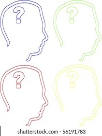 Head with Question Mark Psychology Cognition 4 Colors
