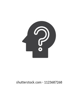 Head with question mark vector icon. filled flat sign for mobile concept and web design. Confusion simple solid icon. Symbol, logo illustration. Pixel perfect vector graphics