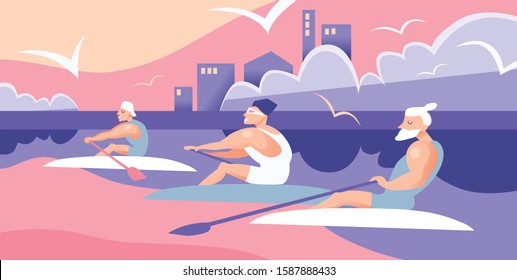 Head races. Sport. Rowing.Vector illustration.