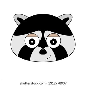 Head of racoon in cartoon style. Vector illustration. Woodland animal head icon.