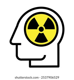 Cabeça com sinal de radiação. Conceito de perigo biológico e de radioatividade isolados sobre fundo branco