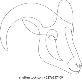 The head of a ram drawn in one line. Continuous line. Agriculture. Minimalistic style logo illustration. Vector illustration.