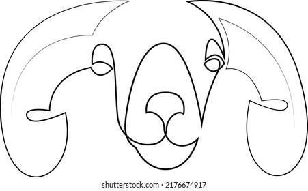 The head of a ram drawn in one line. Continuous line. Agriculture. Minimalistic style logo illustration. Vector illustration.