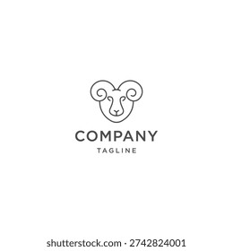 Head ram line art logo design template