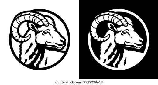 Der Kopf eines Widders. Rundes Logo, Emblem.