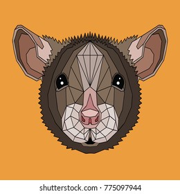 The head of a rat on an orange background. Polygonal ornamental stylization. Vector illustration.