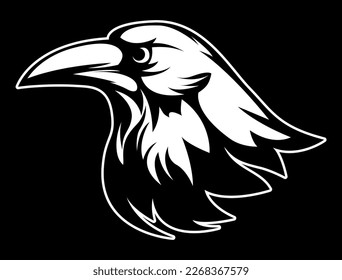 Head of raven. Crow abstract character illustration. Graphic logo designs template for emblem. Image of portrait for company use or tattoo.
