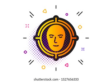 Head recognition sign. Halftone circles pattern. Face detect target icon. Identification symbol. Classic flat face detect icon. Vector