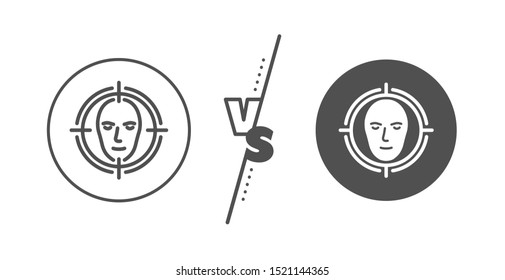 Head recognition sign. Versus concept. Face detect target line icon. Identification symbol. Line vs classic face detect icon. Vector